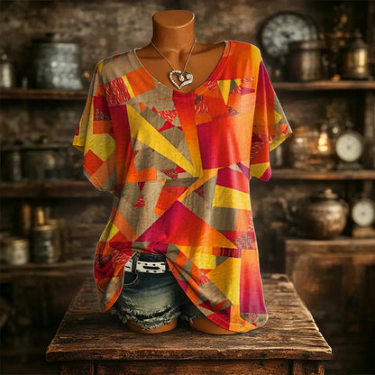 👕 Női Jégfrissítő Mintás V-nyakú Póló