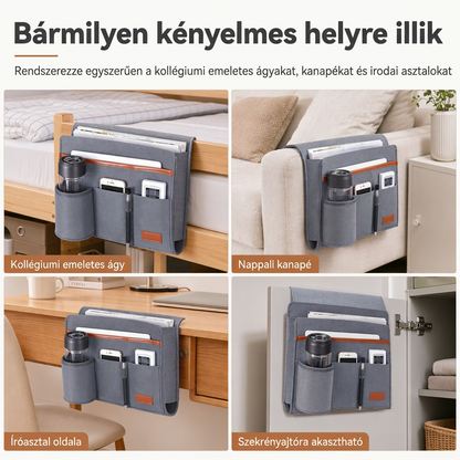 🛏️✨ Minimalista nemez ágy melletti rendszerező táska: Minden kéznél, tiszta éjszaka 📱📚