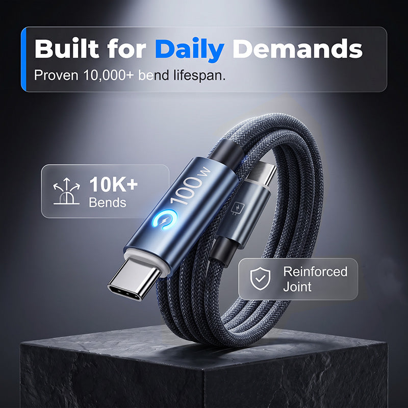 ⚡ 50% kedvezmény | 100 W-os USB-C gyorstöltő kábel – intelligens chip és fonott kialakítás
