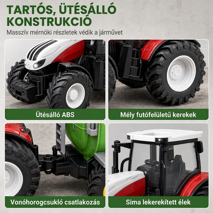 🚜 Nagy méretű gyermek mezőgazdasági traktor játékkészlet pótkocsi kiegészítőkkel, súrlódásos meghajtású és távirányítós mérnöki járművek fiúk számára