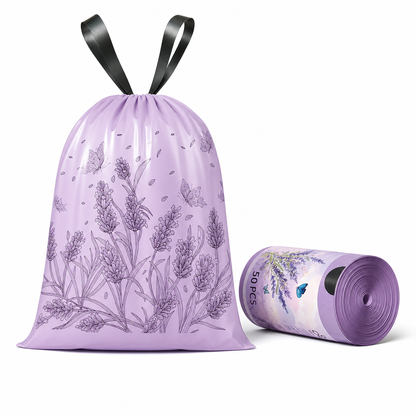 Megvastagított, húzózsinórral ellátott szemeteszsákok