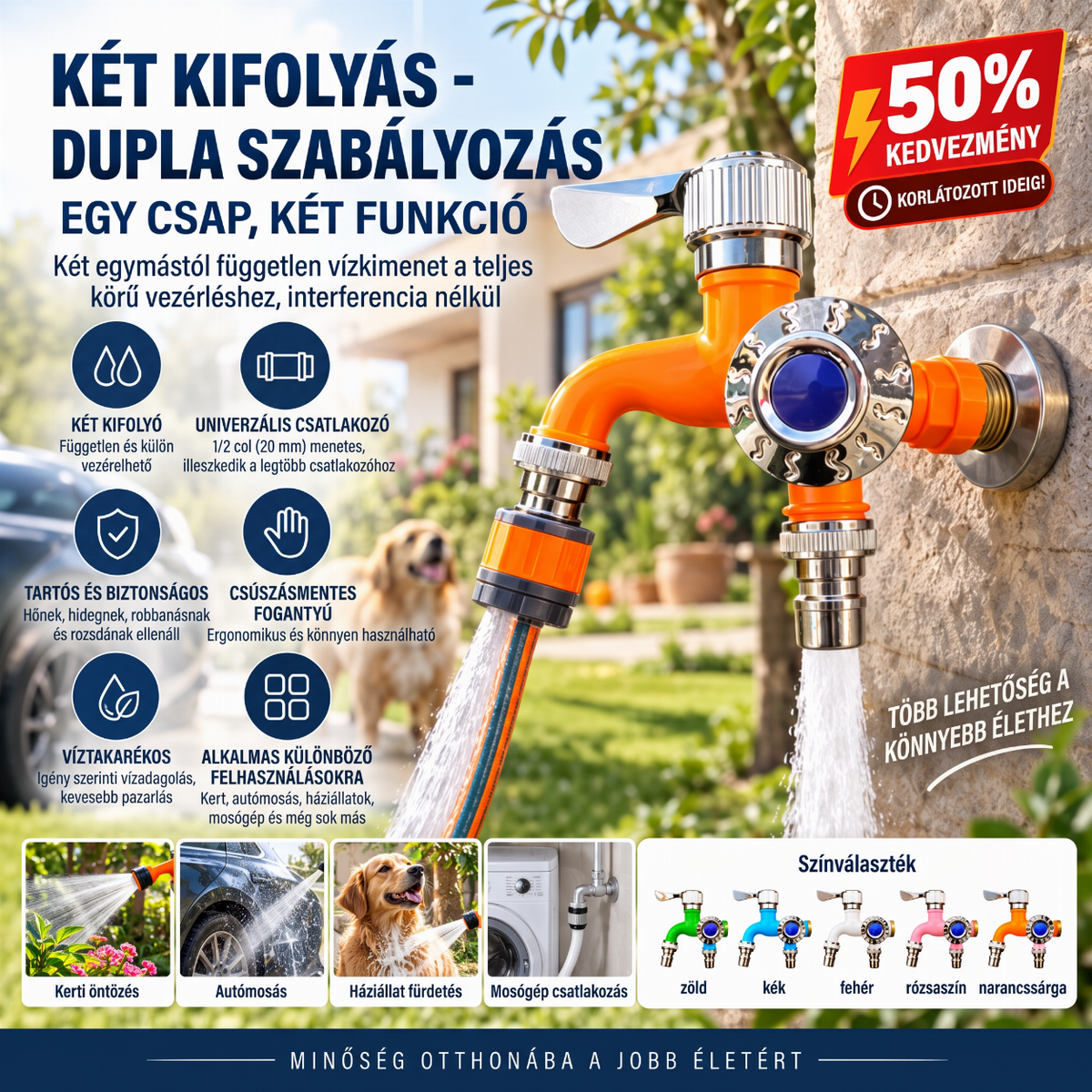 🚿 Dupla vezérlésű hosszabbítható csap – hőálló, fagytűrő, robbanásbiztos. Tökéletes konyhához és fürdőszobához! ✨🔧