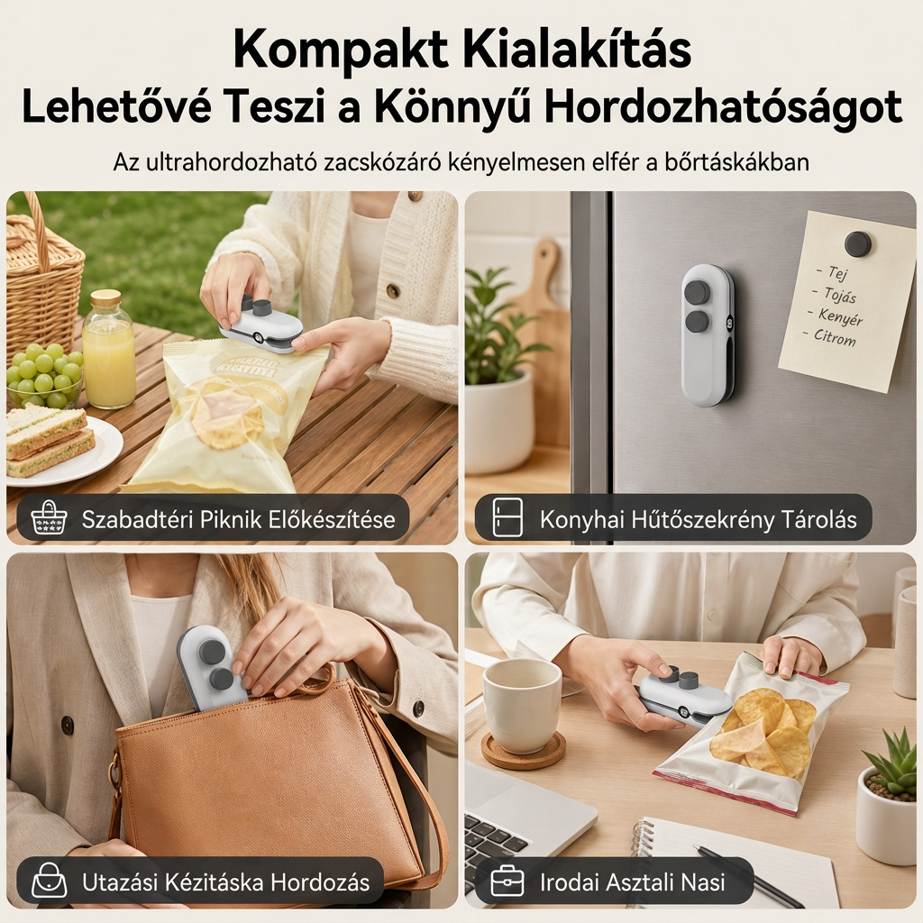 💥Hordozható, újratölthető mini hőhegesztő gép, akkumulátor-szintjelzővel és mágneses kialakítással, műanyag snack-csomagolásokhoz