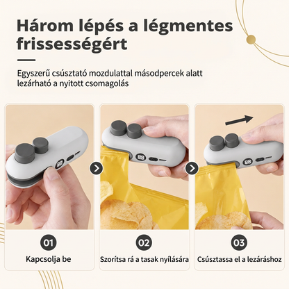 💥Hordozható, újratölthető mini hőhegesztő gép, akkumulátor-szintjelzővel és mágneses kialakítással, műanyag snack-csomagolásokhoz