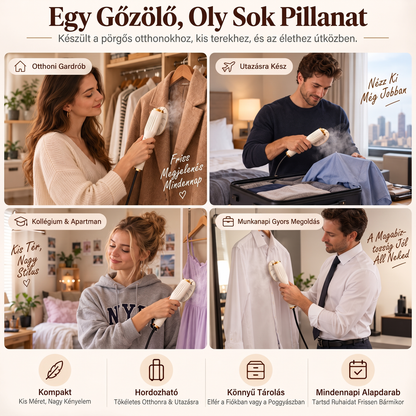 👔✨ Hordozható kézi gőzvasaló – 20 másodperces felmelegedés, szárazvasalás és gőz üzemmód🌫️