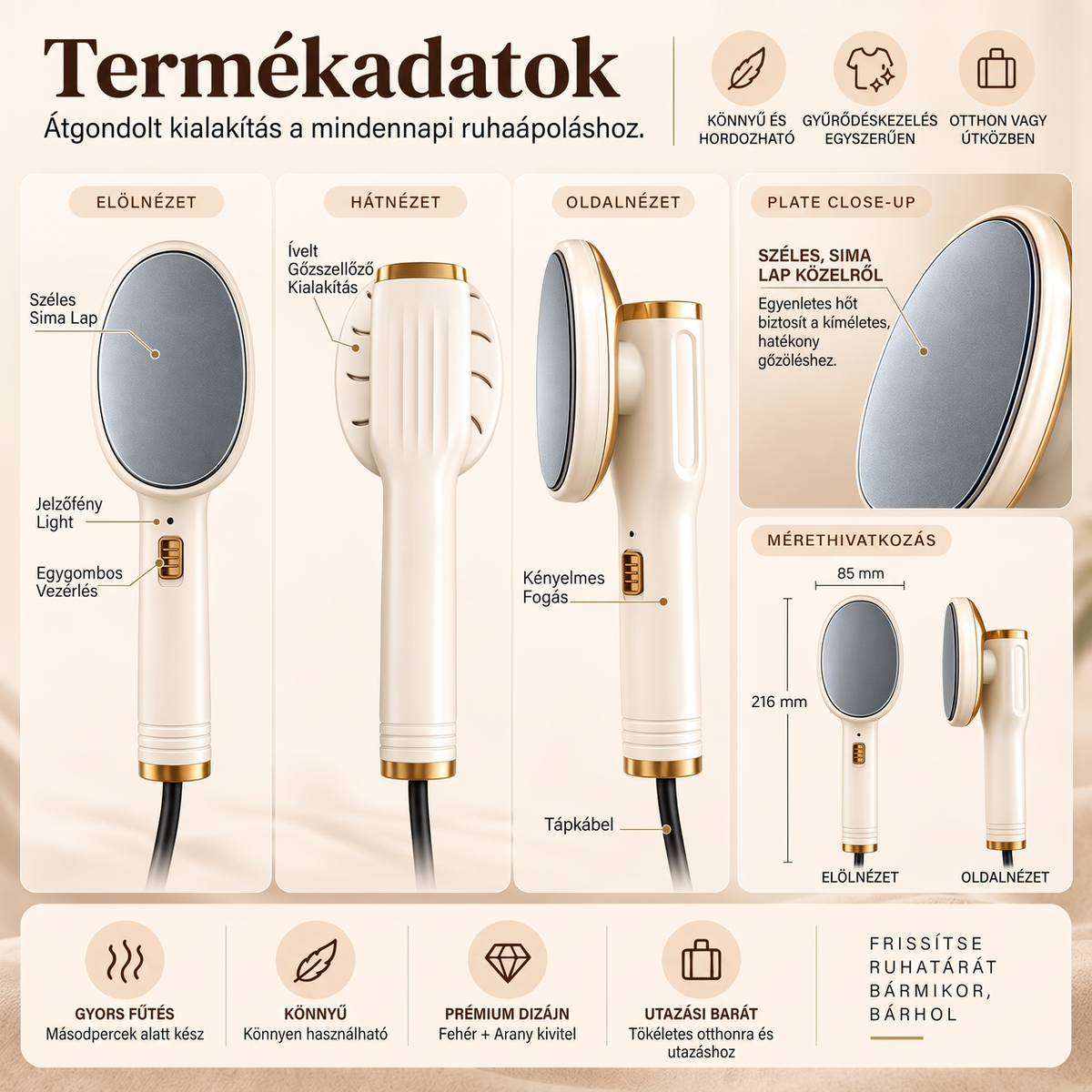 👔✨ Hordozható kézi gőzvasaló – 20 másodperces felmelegedés, szárazvasalás és gőz üzemmód🌫️